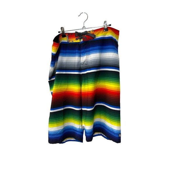 Ocean Current Board Shorts Mens 36 Multicolor Striped Flat Front Drawstring Swim - Picture 1 of 6